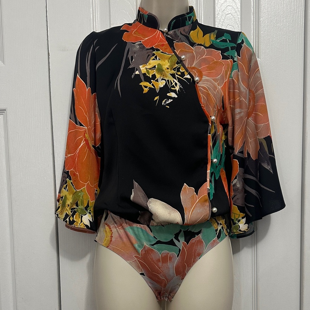 Zara Black and Orange Floral Bodysuit